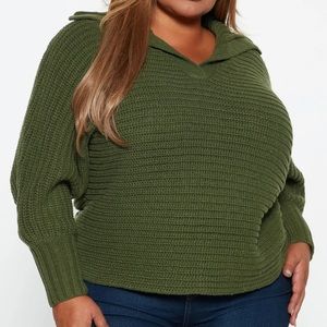 Cozy Rib Knit Collar Sweater - Hunter